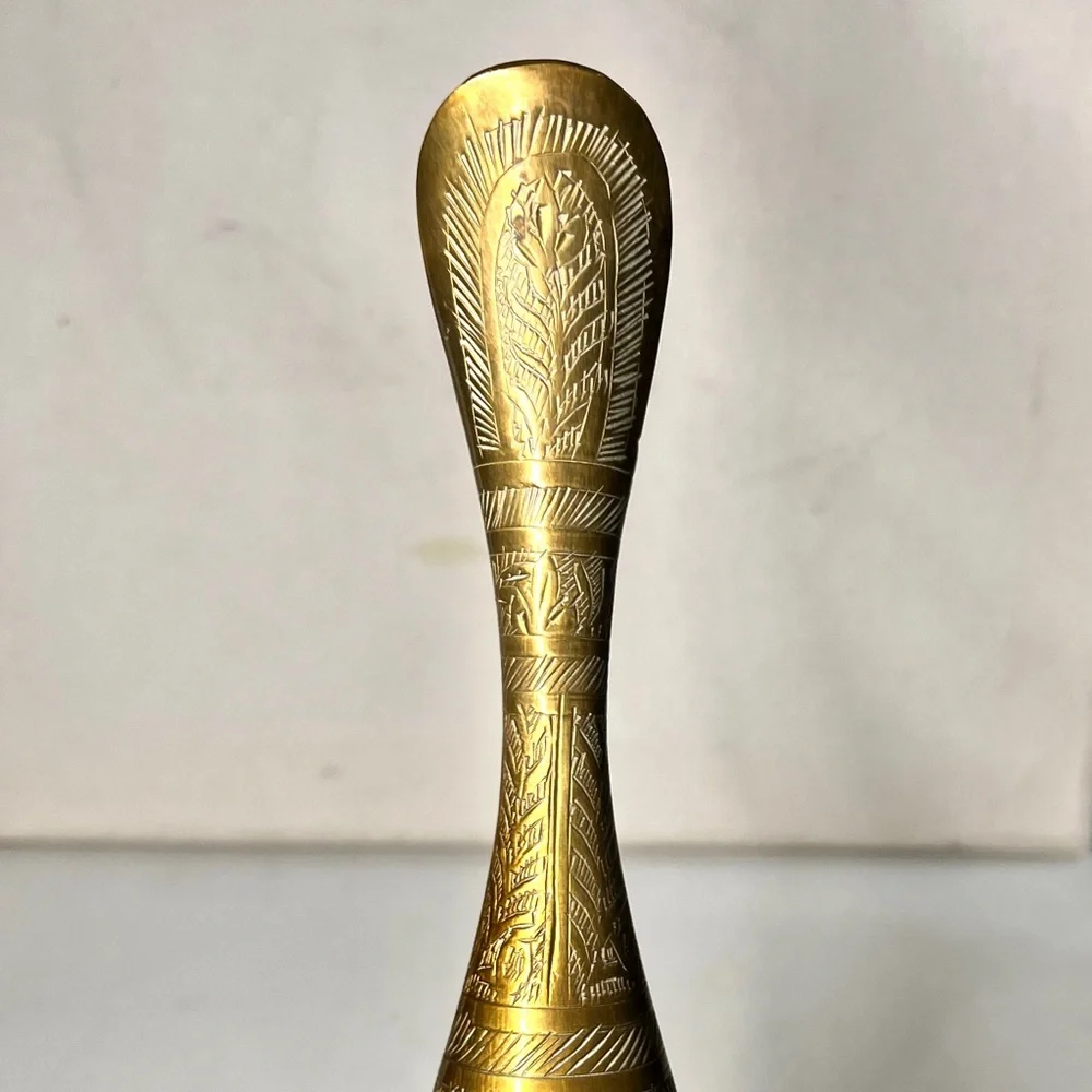 BMI Signed Vintage Etched Solid Brass Pitcher Urn Vase Approximately 12 In Tall